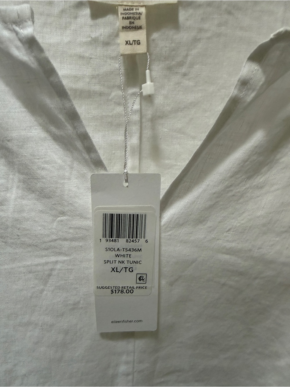 Eileen Fisher White Linen V-Neck Tunic XL NWT - Picture 3 of 4